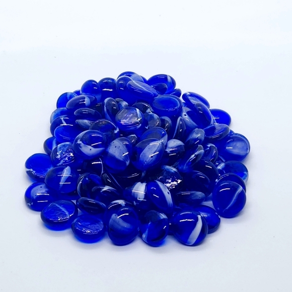 Round Transparent Flat Glass Marbles 3/4" Cobalt w/ White Swirls 12oz Bag - Picture 1 of 1